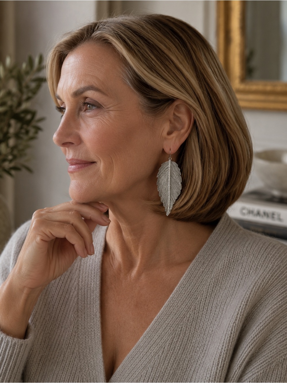 Silvery Gray Feather Textured Earrings